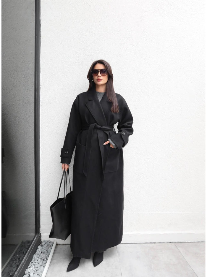 Açık Cep Apolet Detay Kuşaklı Kaban