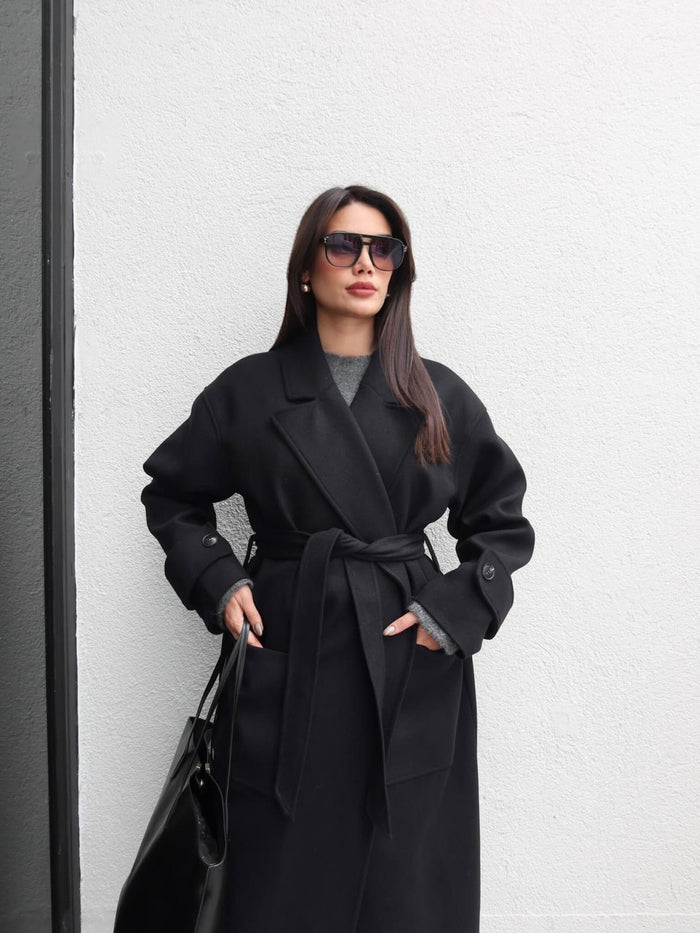 Açık Cep Apolet Detay Kuşaklı Kaban