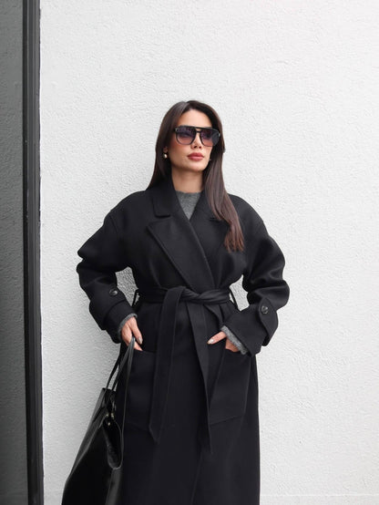 Açık Cep Apolet Detay Kuşaklı Kaban