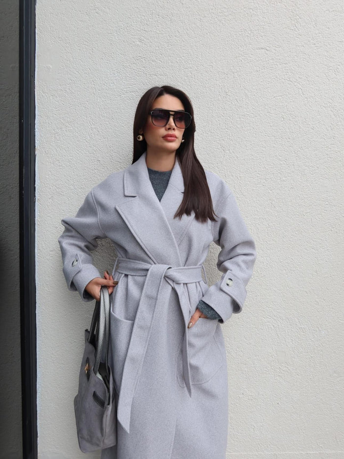 Açık Cep Apolet Detay Kuşaklı Kaban