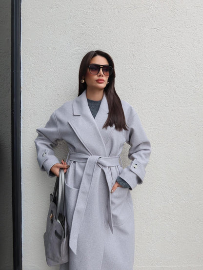 Açık Cep Apolet Detay Kuşaklı Kaban