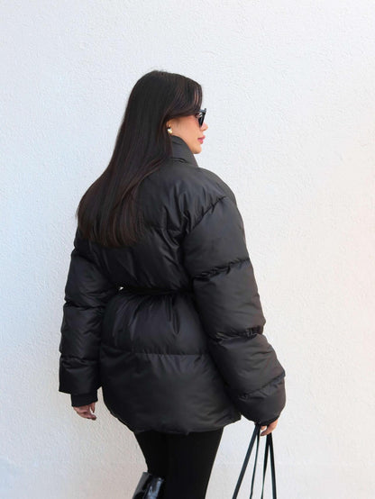 Açık Cep Ön Bağlamalı Şişme Mont