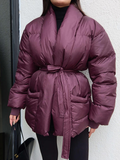 Açık Cep Ön Bağlamalı Şişme Mont