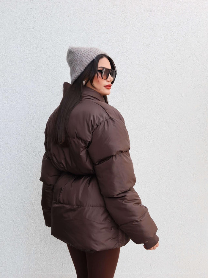 Açık Cep Ön Bağlamalı Şişme Mont