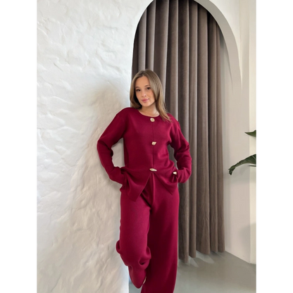 Aksesuar Detaylı Triko Takım Bordo