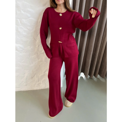 Aksesuar Detaylı Triko Takım Bordo