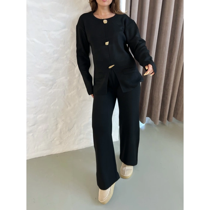 Aksesuar Detaylı Triko Takım Siyah