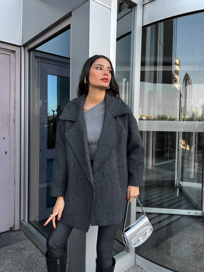 Antrasit Oversize Balıksırtı Kaban