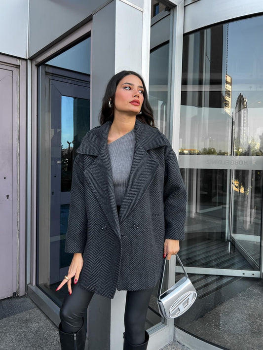 Antrasit Oversize Balıksırtı Kaban