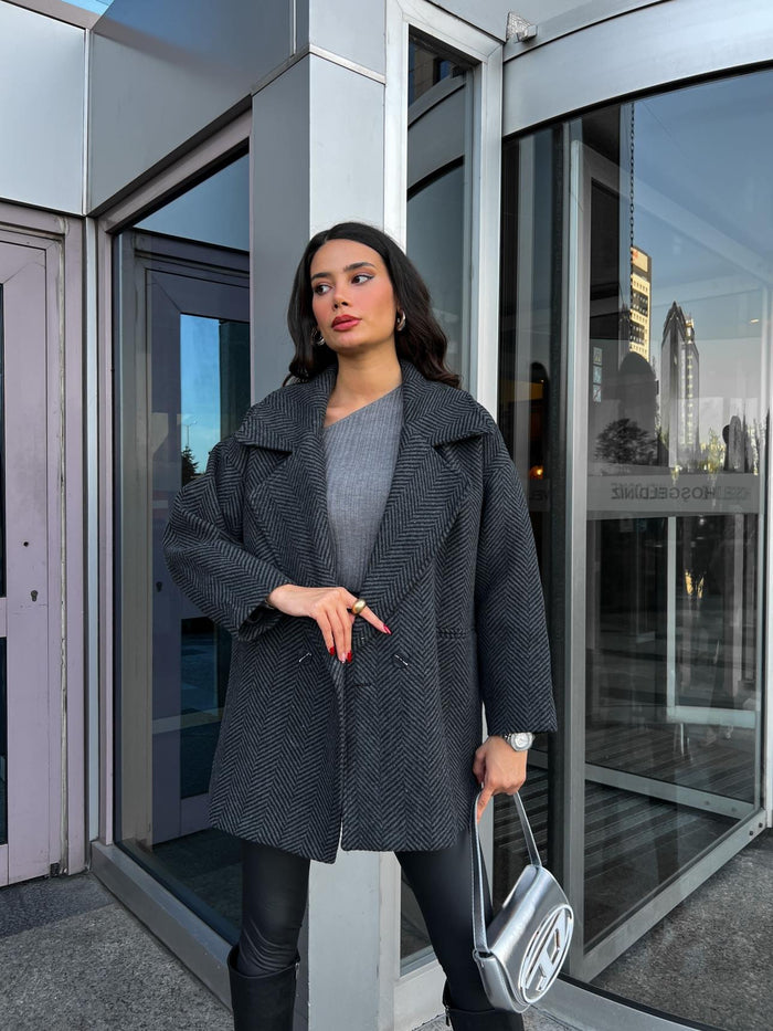 Antrasit Oversize Balıksırtı Kaban