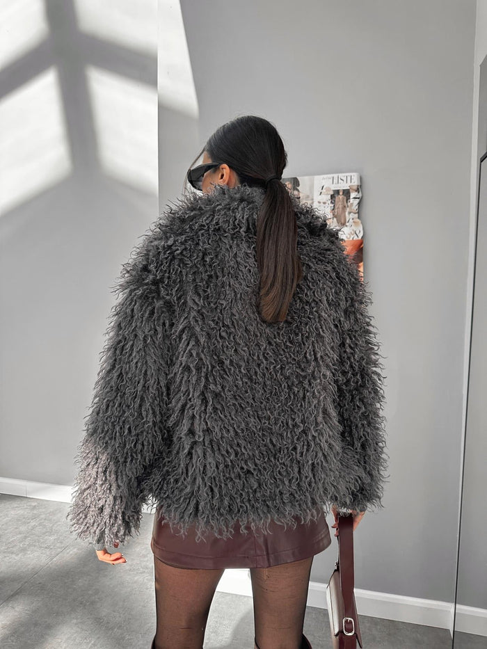 Antrasit Premium Saçaklı Suni Kürk