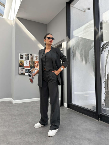 Antrasit Üçlü Yelekli Takım