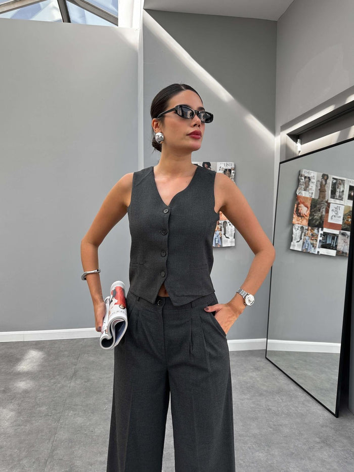 Antrasit Üçlü Yelekli Takım