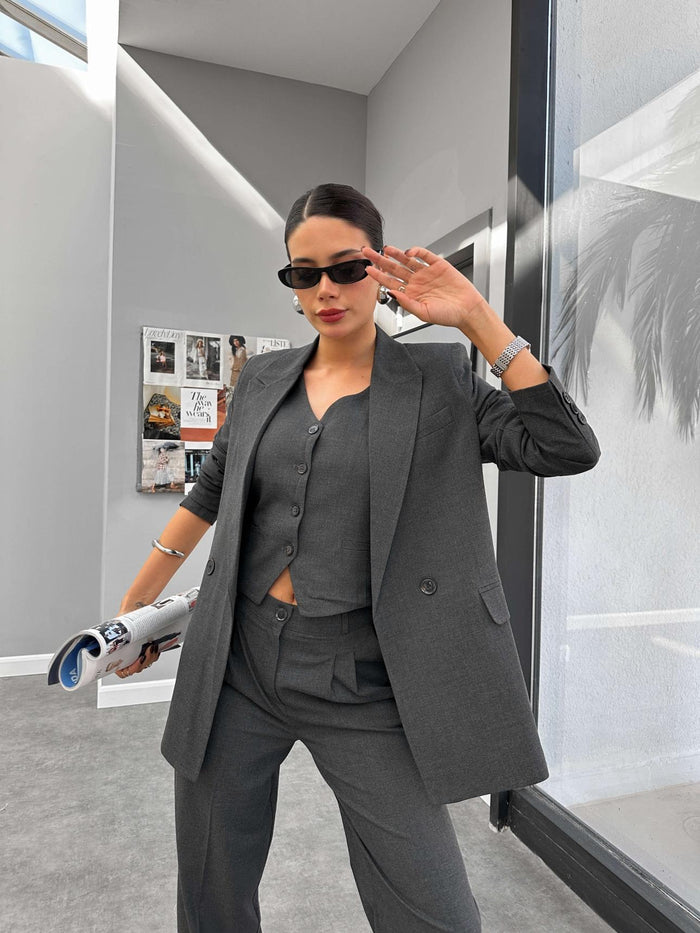 Antrasit Üçlü Yelekli Takım