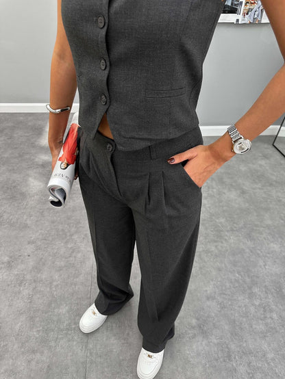 Antrasit Üçlü Yelekli Takım