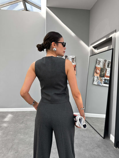 Antrasit Üçlü Yelekli Takım