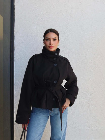 Apolet Detay Kuşaklı Kısa Trench