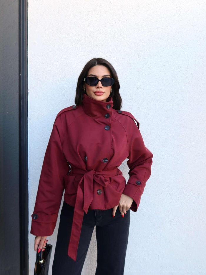 Apolet Detay Kuşaklı Kısa Trench