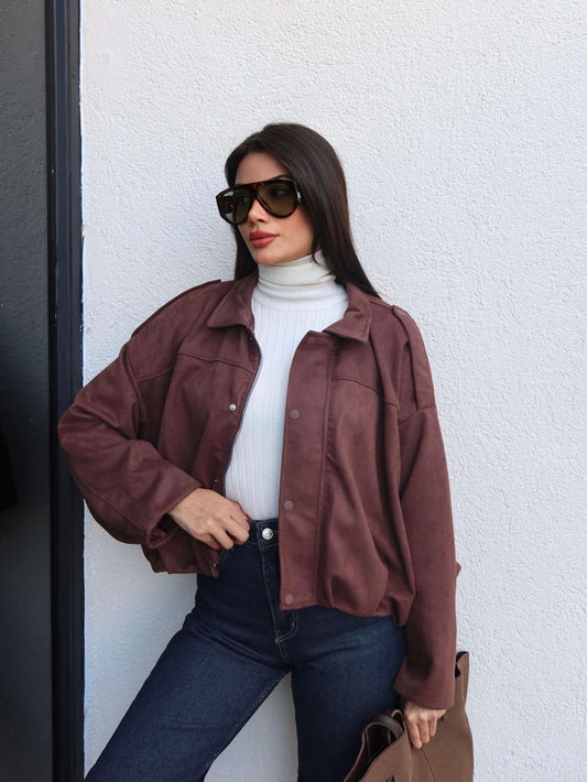 Apoletli Süet Bomber Ceket