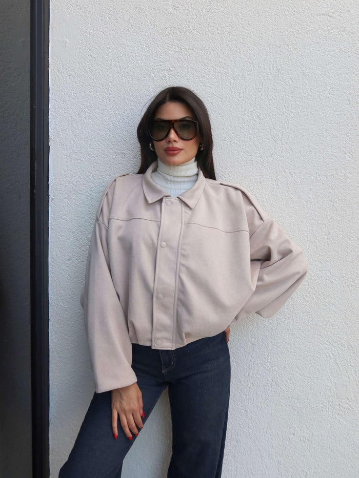 Apoletli Süet Bomber Ceket