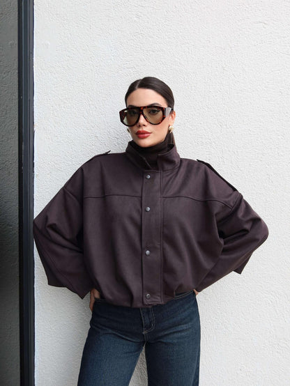 Apoletli Süet Bomber Ceket