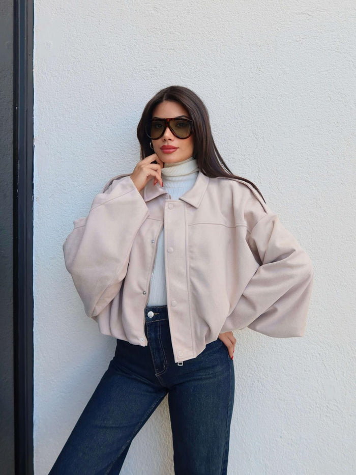 Apoletli Süet Bomber Ceket