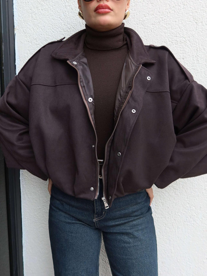 Apoletli Süet Bomber Ceket