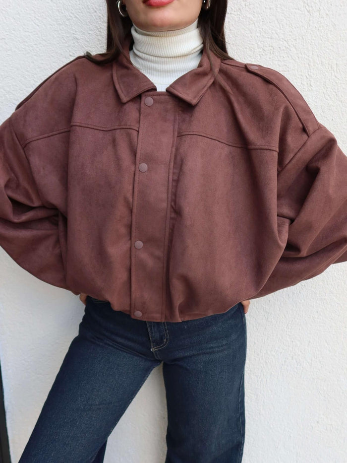 Apoletli Süet Bomber Ceket