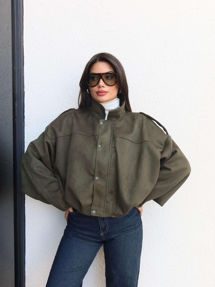 Apoletli Süet Bomber Ceket