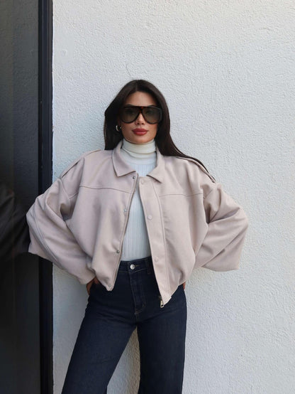 Apoletli Süet Bomber Ceket