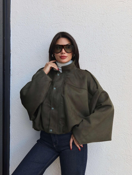 Apoletli Süet Bomber Ceket