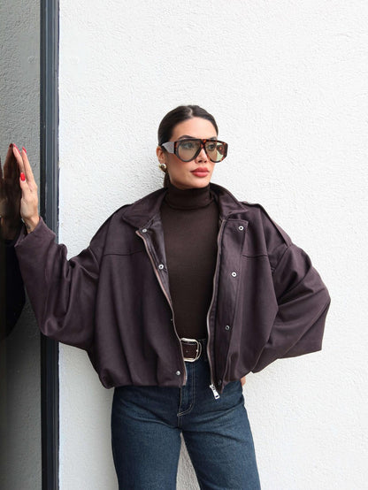 Apoletli Süet Bomber Ceket