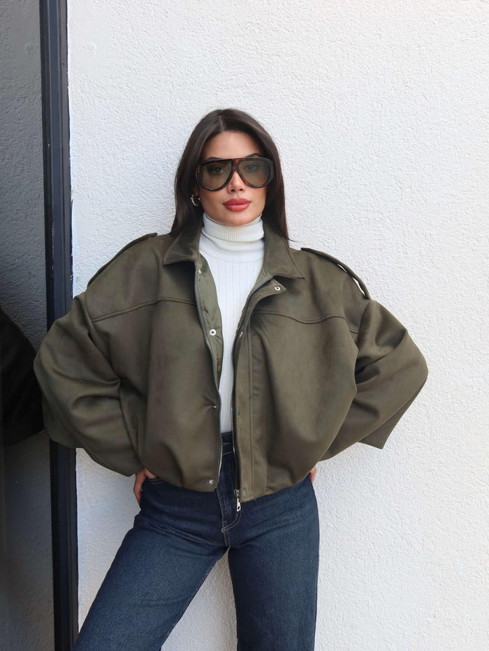 Apoletli Süet Bomber Ceket