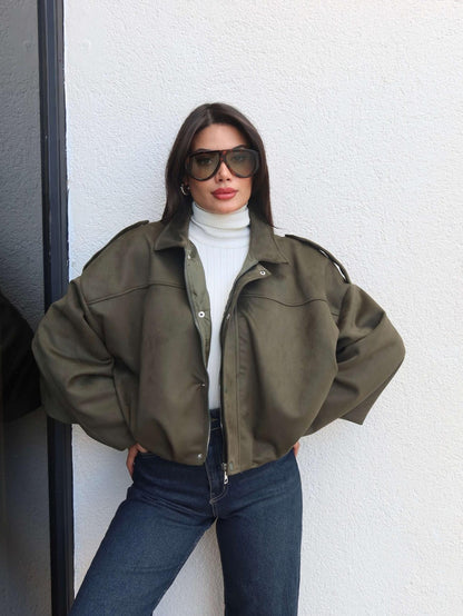 Apoletli Süet Bomber Ceket