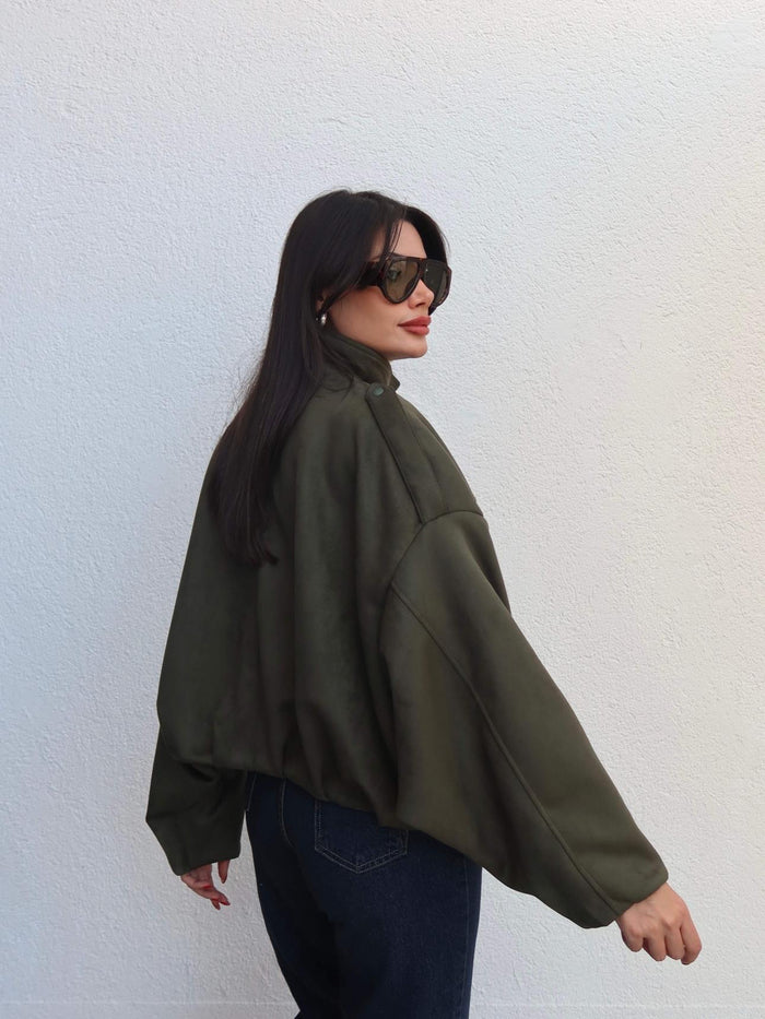 Apoletli Süet Bomber Ceket