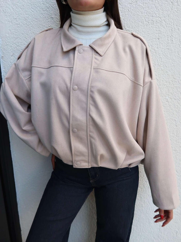 Apoletli Süet Bomber Ceket