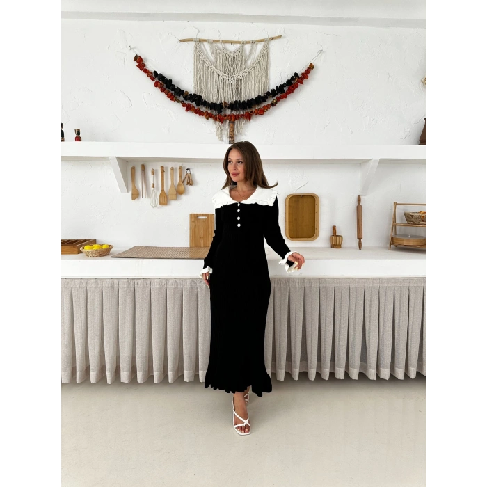 Asil Yaka Triko Elbise Siyah