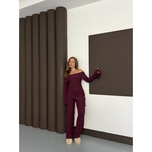 Asimetrik Madonna Yaka Takım Bordo