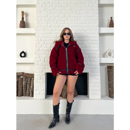 Aviator Teddy Ceket Bordo