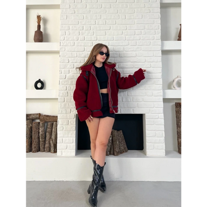 Aviator Teddy Ceket Bordo