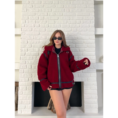 Aviator Teddy Ceket Bordo