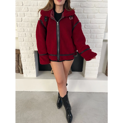 Aviator Teddy Ceket Bordo