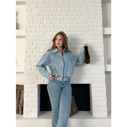 Bel Lastik Detay Denim Vibe Ceket Mavi