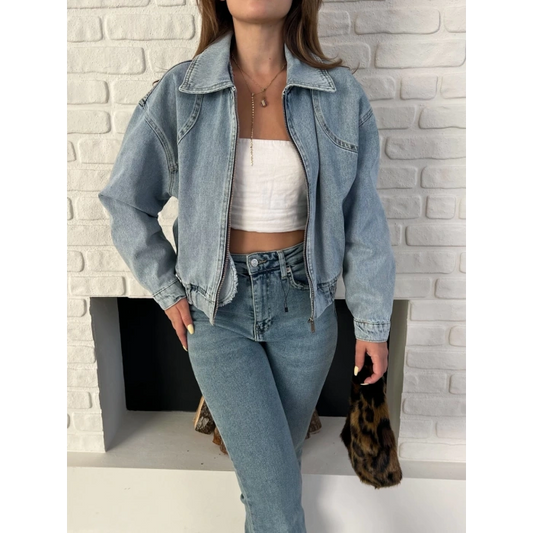 Bel Lastik Detay Denim Vibe Ceket Mavi
