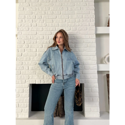 Bel Lastik Detay Denim Vibe Ceket Mavi