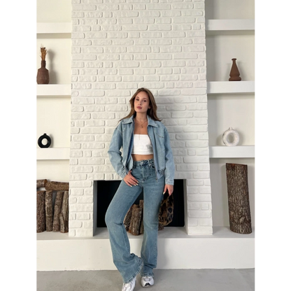 Bel Lastik Detay Denim Vibe Ceket Mavi