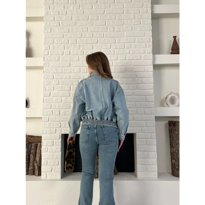Bel Lastik Detay Denim Vibe Ceket Mavi