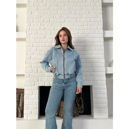 Bel Lastik Detay Denim Vibe Ceket Mavi