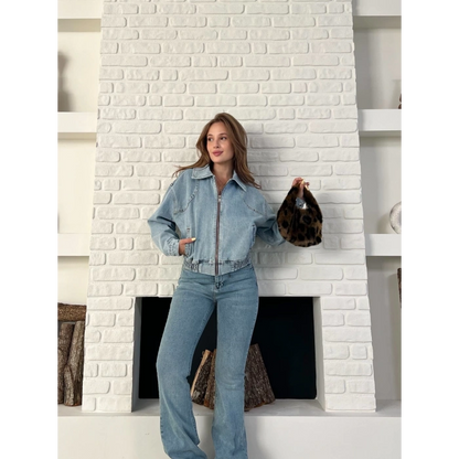 Bel Lastik Detay Denim Vibe Ceket Mavi