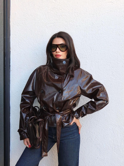 Belden Bağlamalı Rugan Ceket